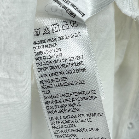 Farm Rio Dress Large White Mini Puff Sleeve Embroidered Linen Cottagecore Boho - Picture 9 of 16